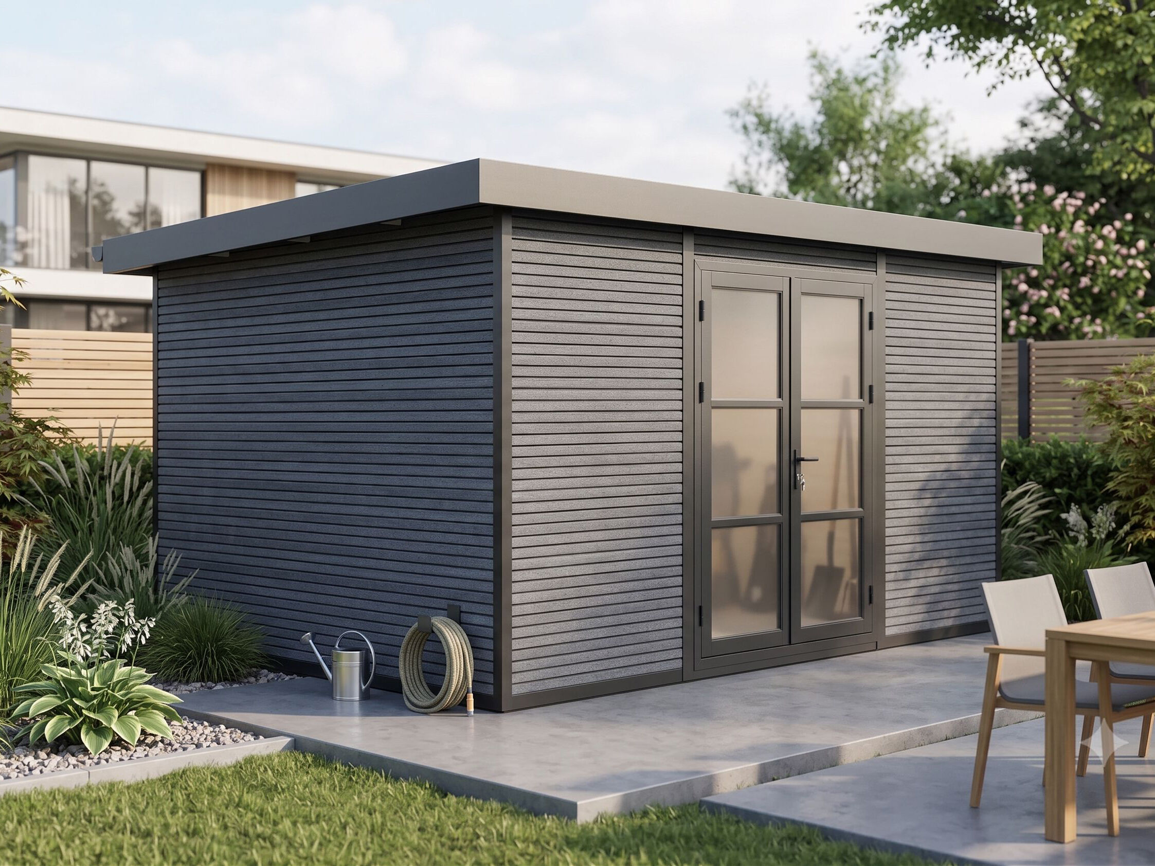 19% Rabatt ✓ 4 × 3 m | WPC Gartenhütte FineLine 12,0 m² Grau | modern Unkategorisiert online kaufen 19% Rabatt ✓ 4 × 3 m | WPC Gartenhütte FineLine 12,0 m² Grau | modern Unkategorisiert online kaufen