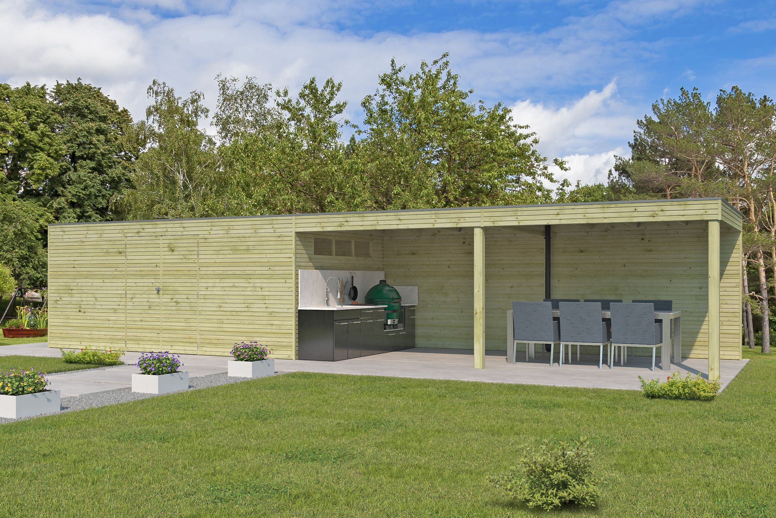26% Rabatt ! Gartenhütte Modell QB-Line 15,30 m² + 600 cm Anbau 16x4m Unkategorisiert online kaufen