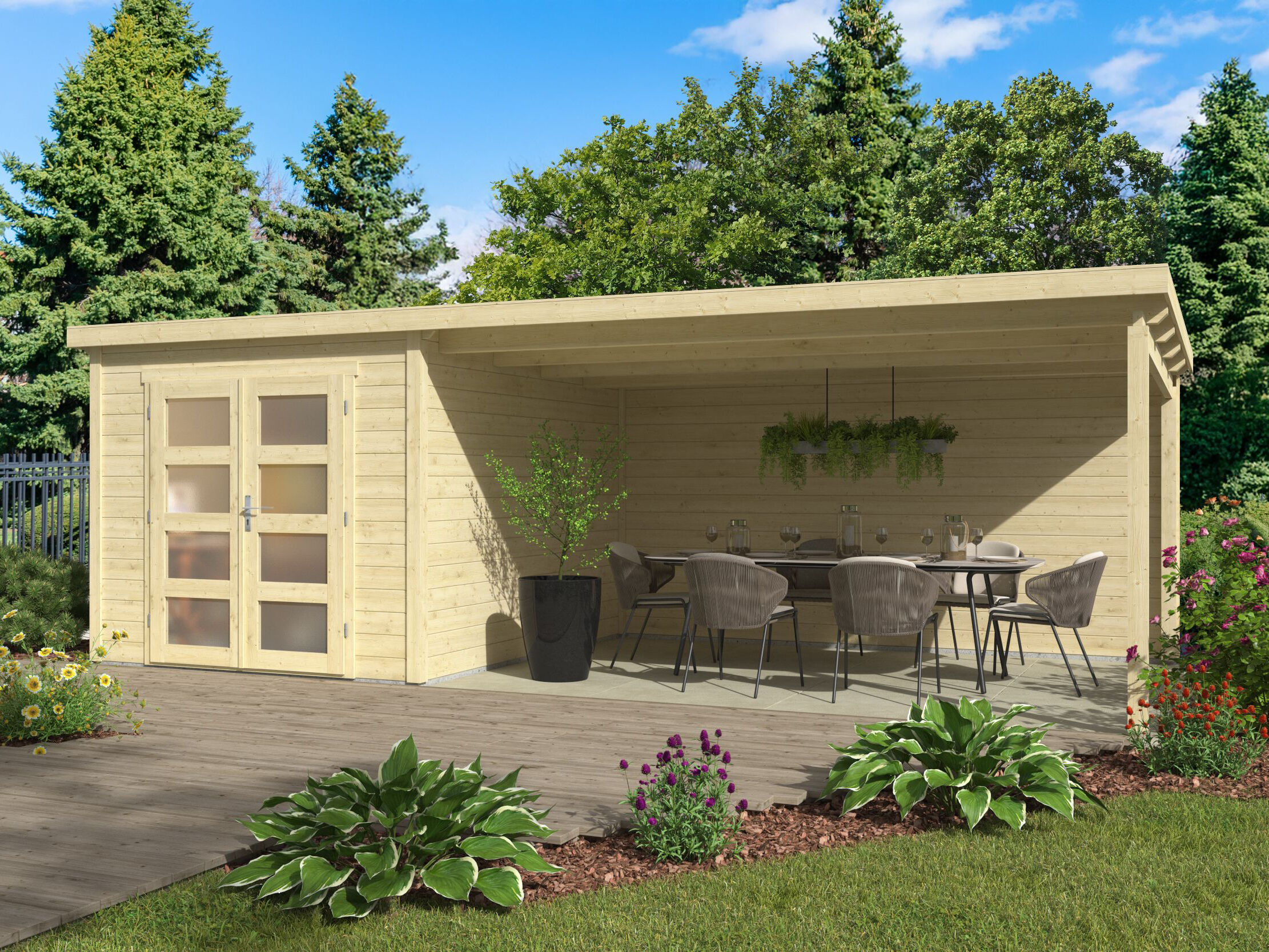 26% Rabatt ! Pultdach Gartenhütte Modell Ella 28-A mit Anbau 6x3m Unkategorisiert online kaufen