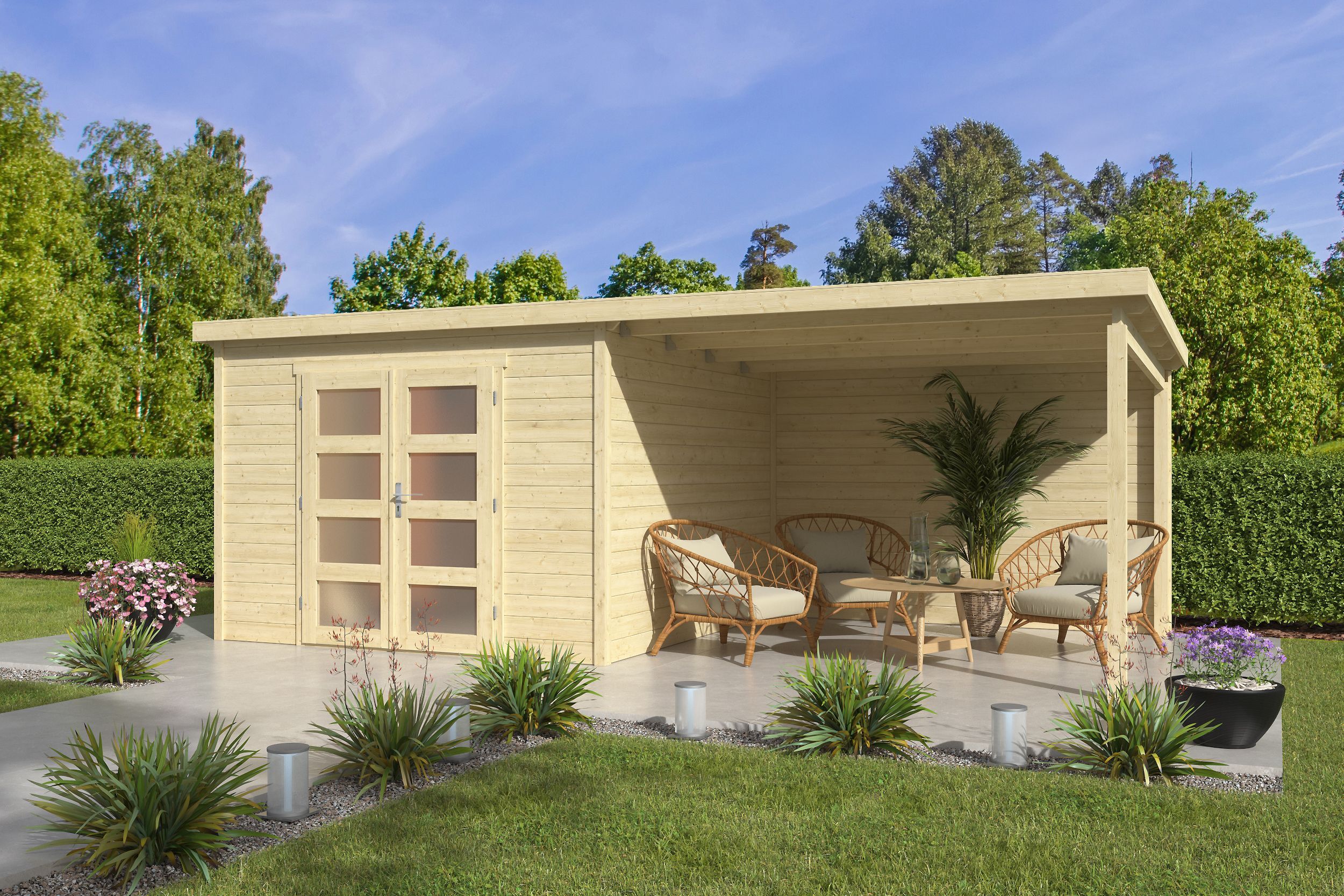 26% Rabatt ! Pultdach Gartenhütte Modell Ella 28-C mit Anbau 6x3m Unkategorisiert online kaufen
