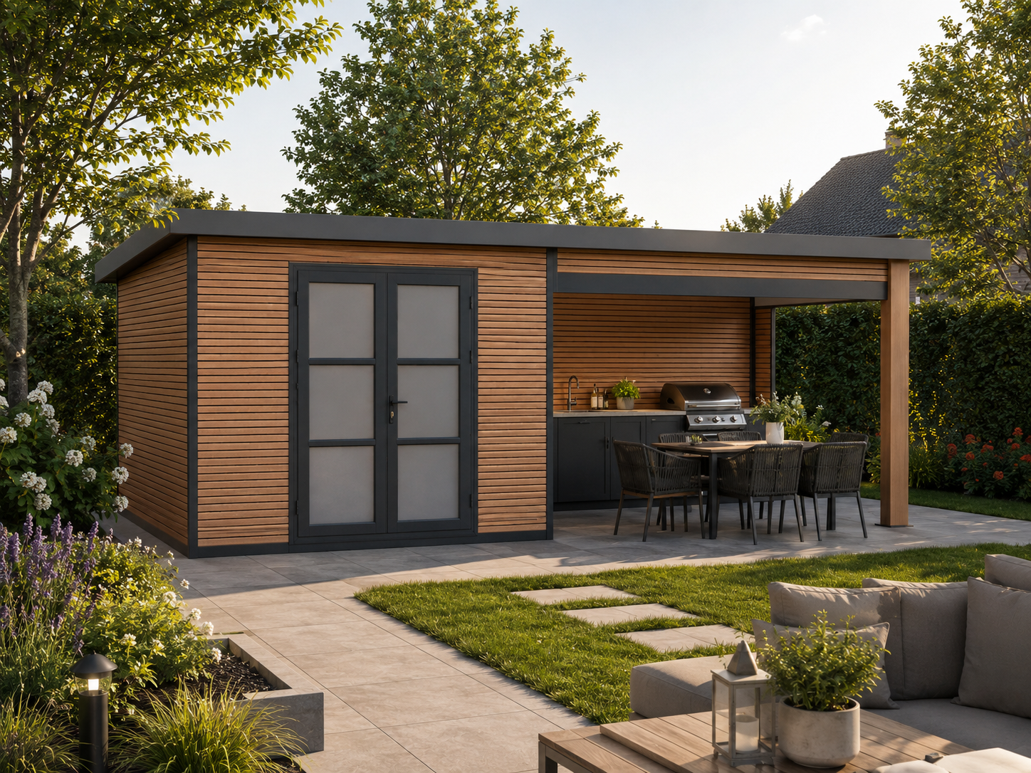 26% Rabatt ! WPC Gartenhütte mit Lounge Modell FineLine 16,90 m² 6x3m Unkategorisiert online kaufen