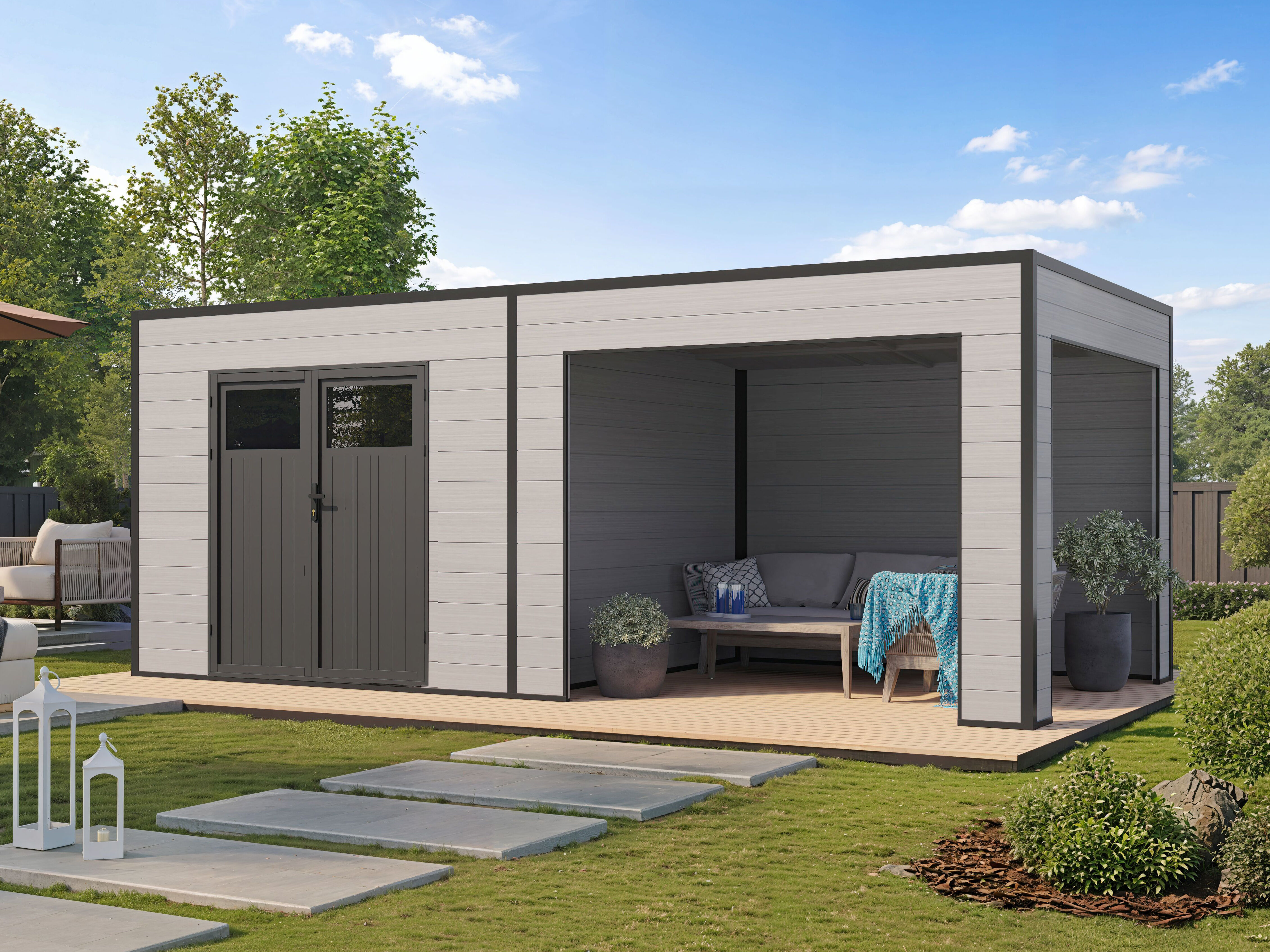26% Rabatt ! WPC Gartenhütte Modell Cubus Lounge 16,25 m² 6x3m Unkategorisiert online kaufen