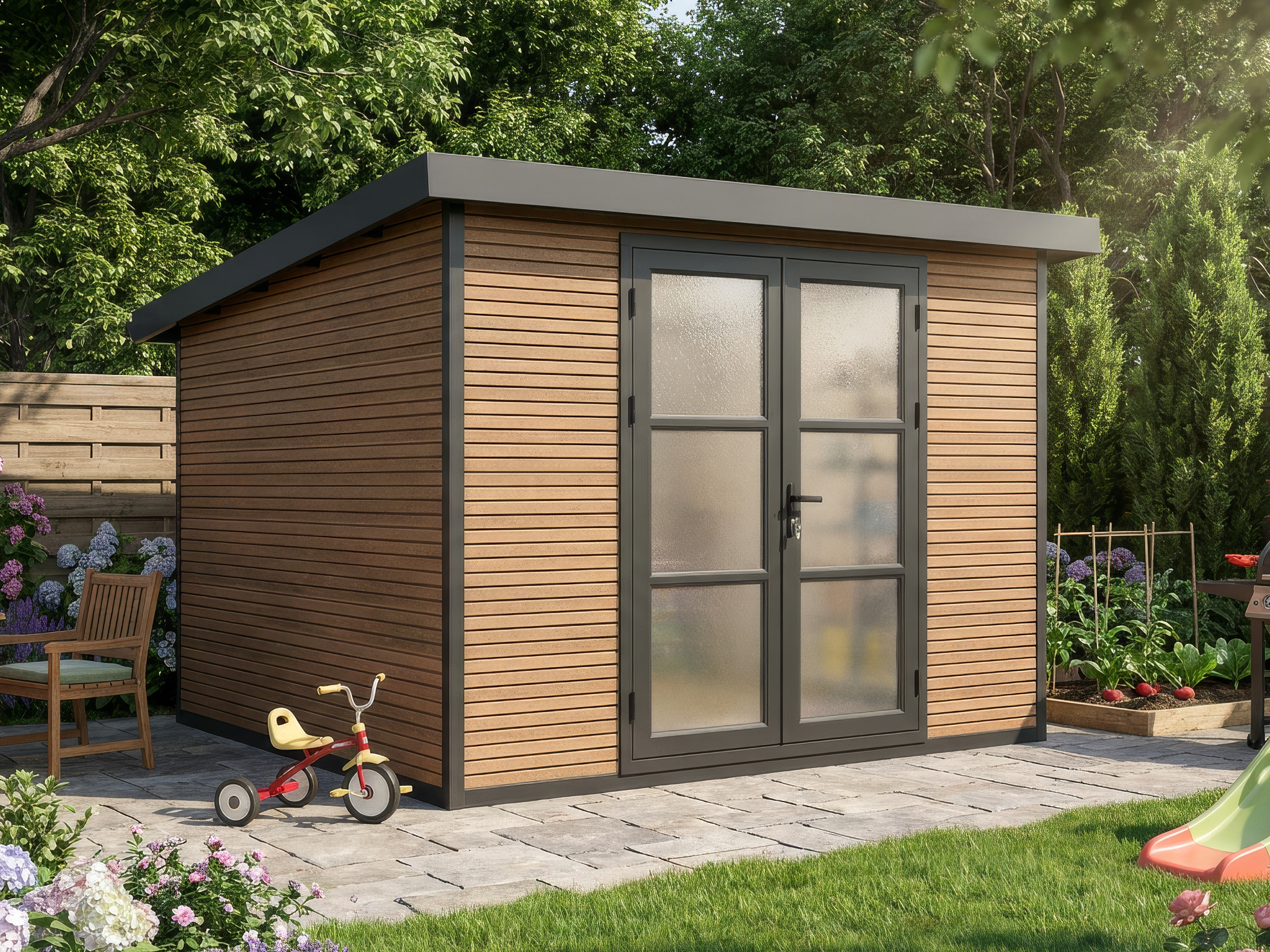 26% Rabatt ! WPC Gartenhütte Modell FineLine 8,4 m² Teak 3x3m Unkategorisiert online kaufen