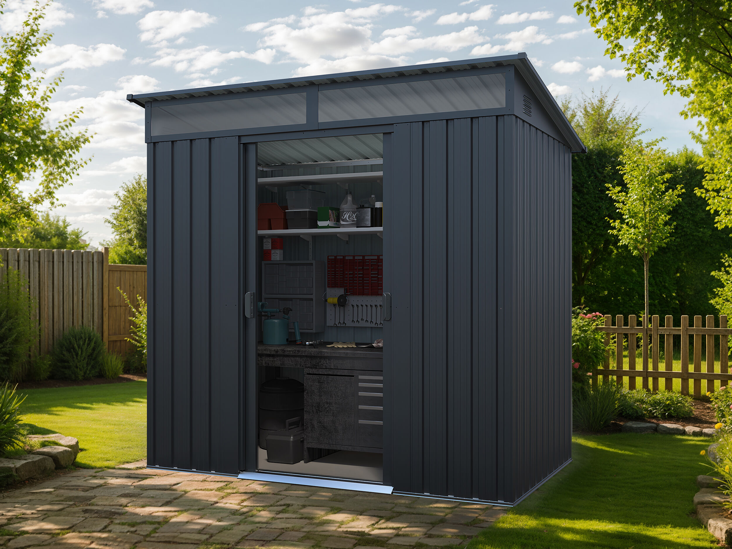 27% Rabatt ✓ 2 × 1 m | Metall Gerätehaus Lübeck 2,00 m² | Schiebetür | Pultdach | modern Unkategorisiert online kaufen