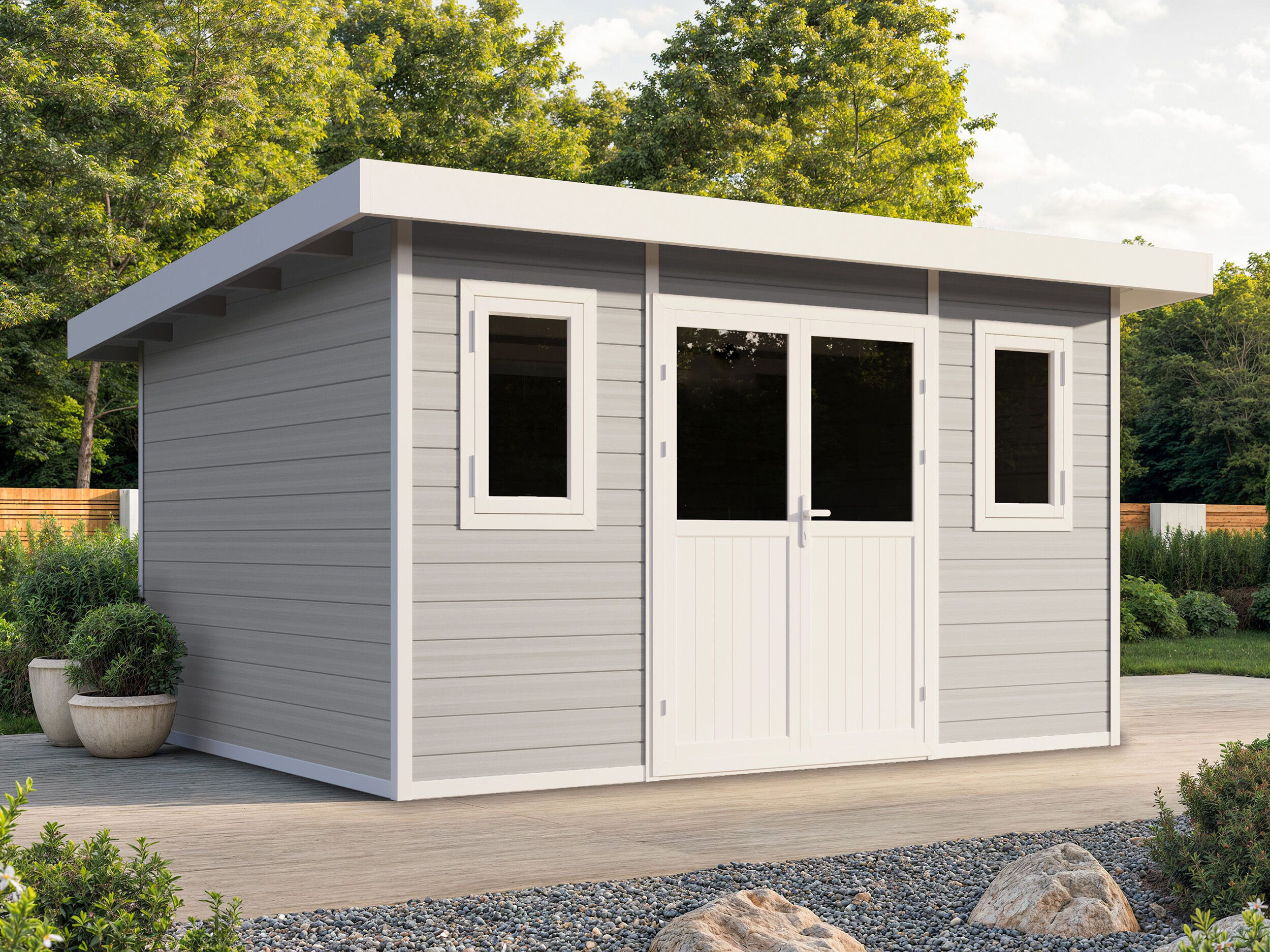 30% Rabatt ! WPC Gartenhaus Modell Nexo White 11,28 m² online kaufen