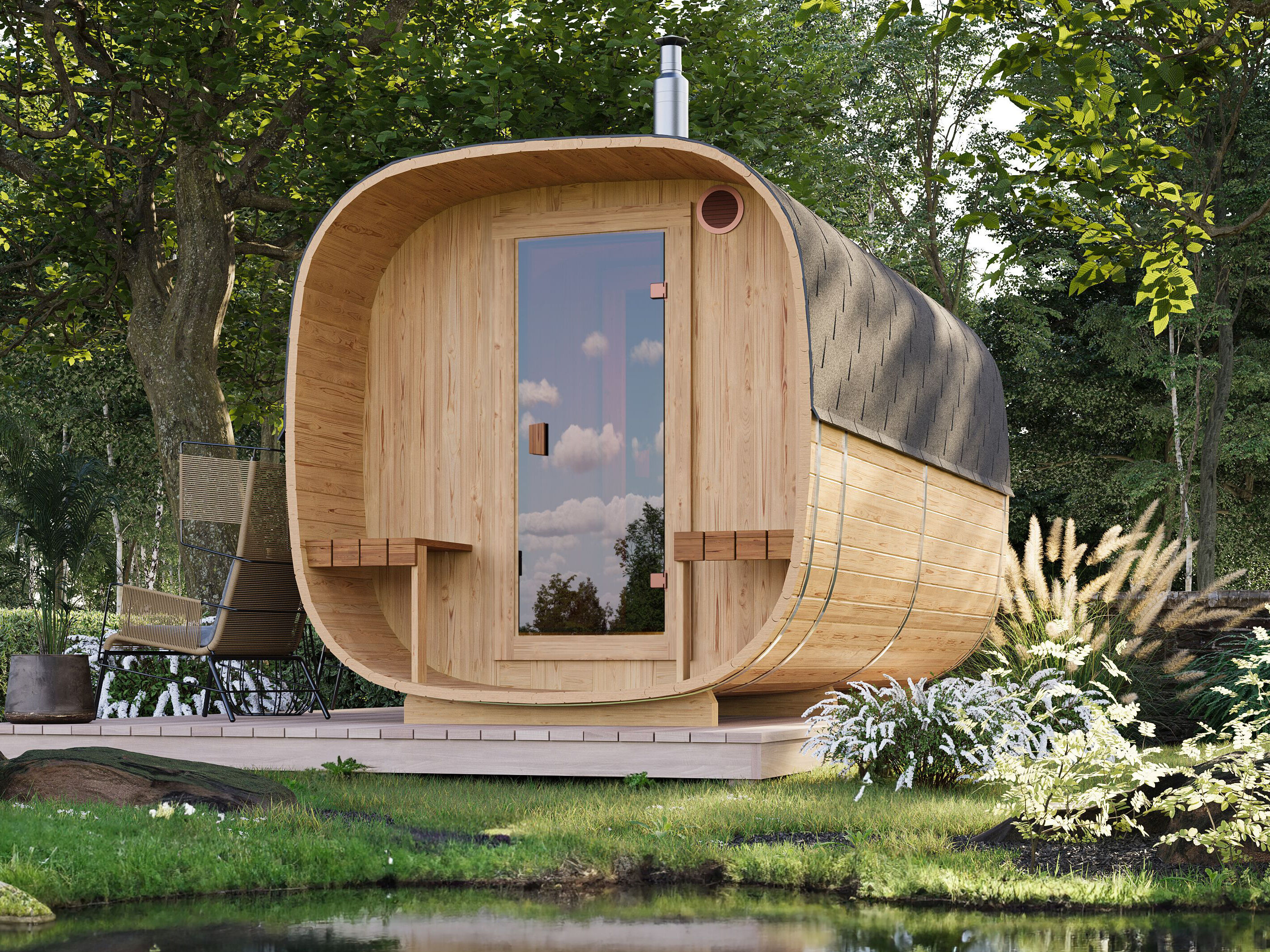 26% Rabatt ! Fjordholz Fass-Sauna Modell Quadro 400 cm 2-Raum online kaufen