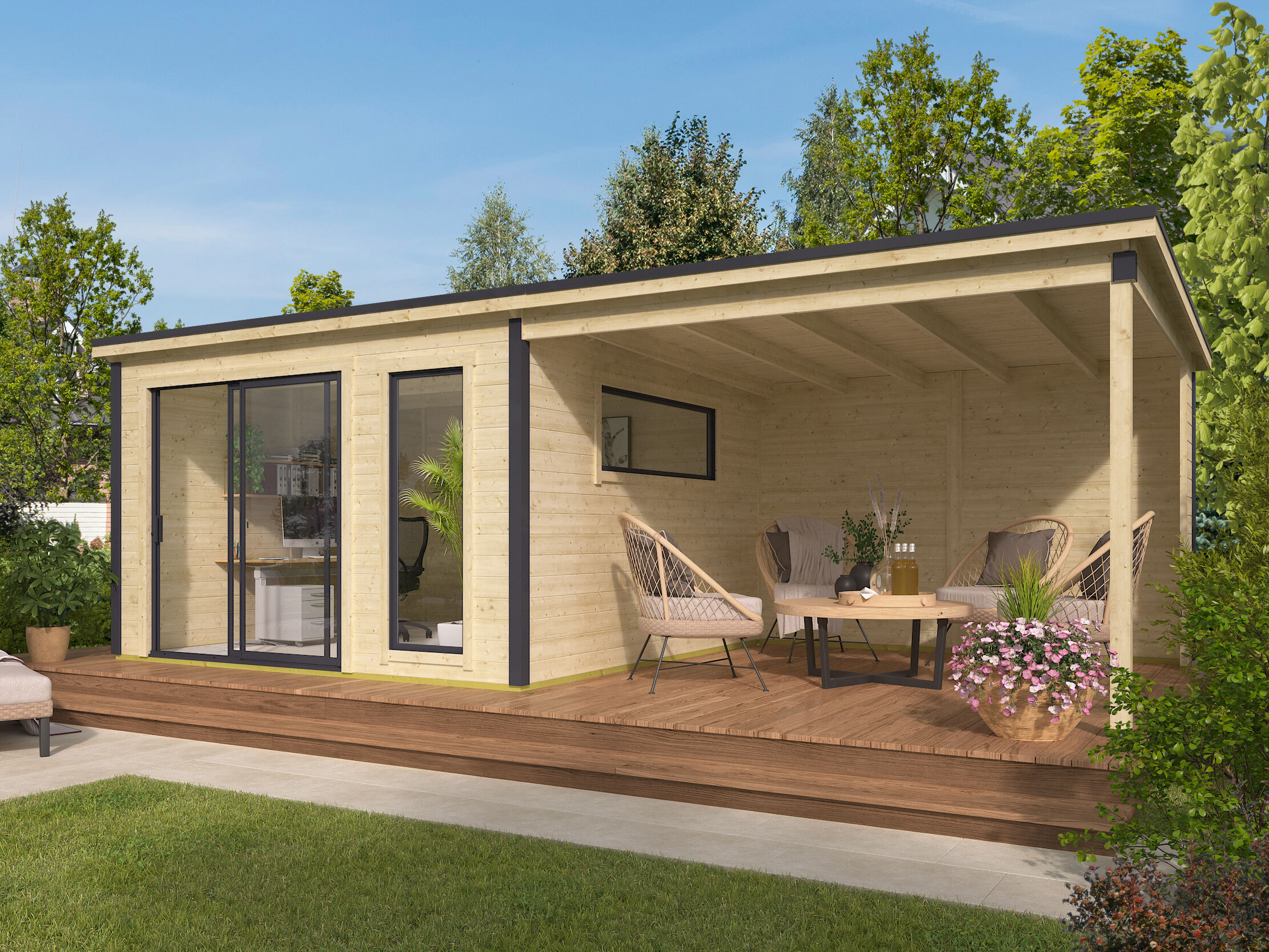 26% Rabatt ! Fjordholz Gartenhaus Modell Juist-2 mit Anbau online kaufen