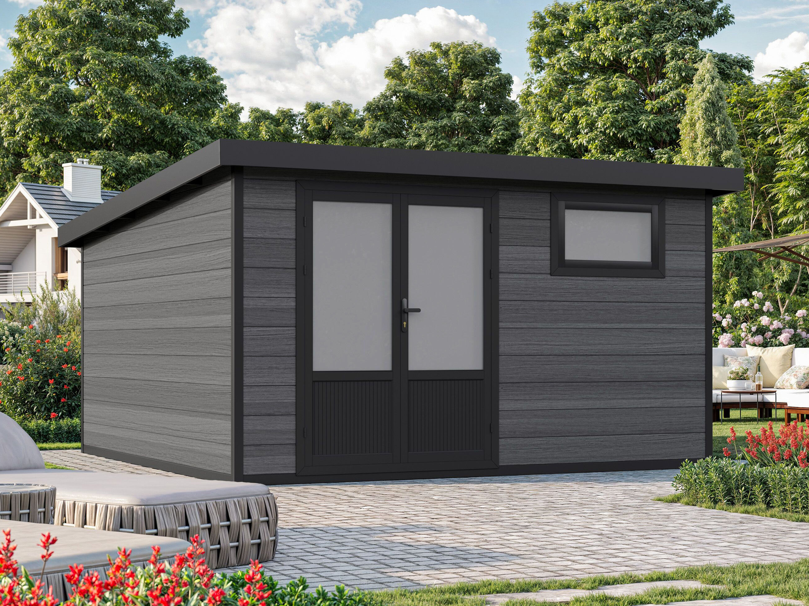 26% Rabatt ! WPC Gartenhaus Modell Style DeLuxe 13,70 m² online kaufen 26% Rabatt ! WPC Gartenhaus Modell Style DeLuxe 13,70 m² online kaufen