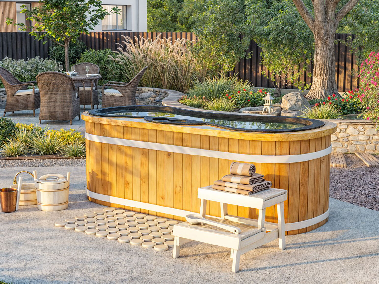 26% Rabatt ! Outdoor-Holzbadewanne Modell Aqua Lounge online kaufen