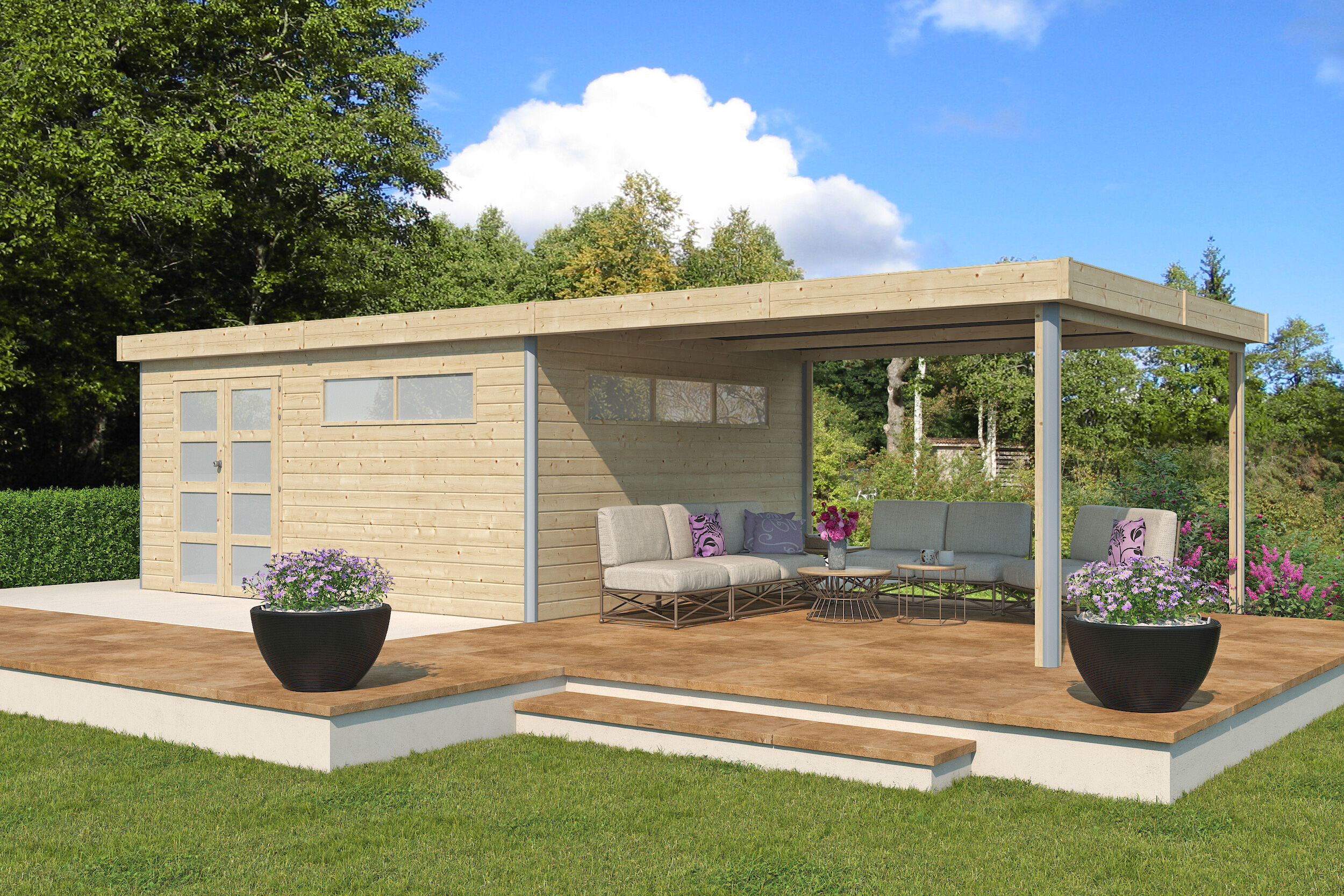 26% Rabatt ! Gartenhaus Alu-Line Modell Kasuko-XXL-mit-Anbau online kaufen