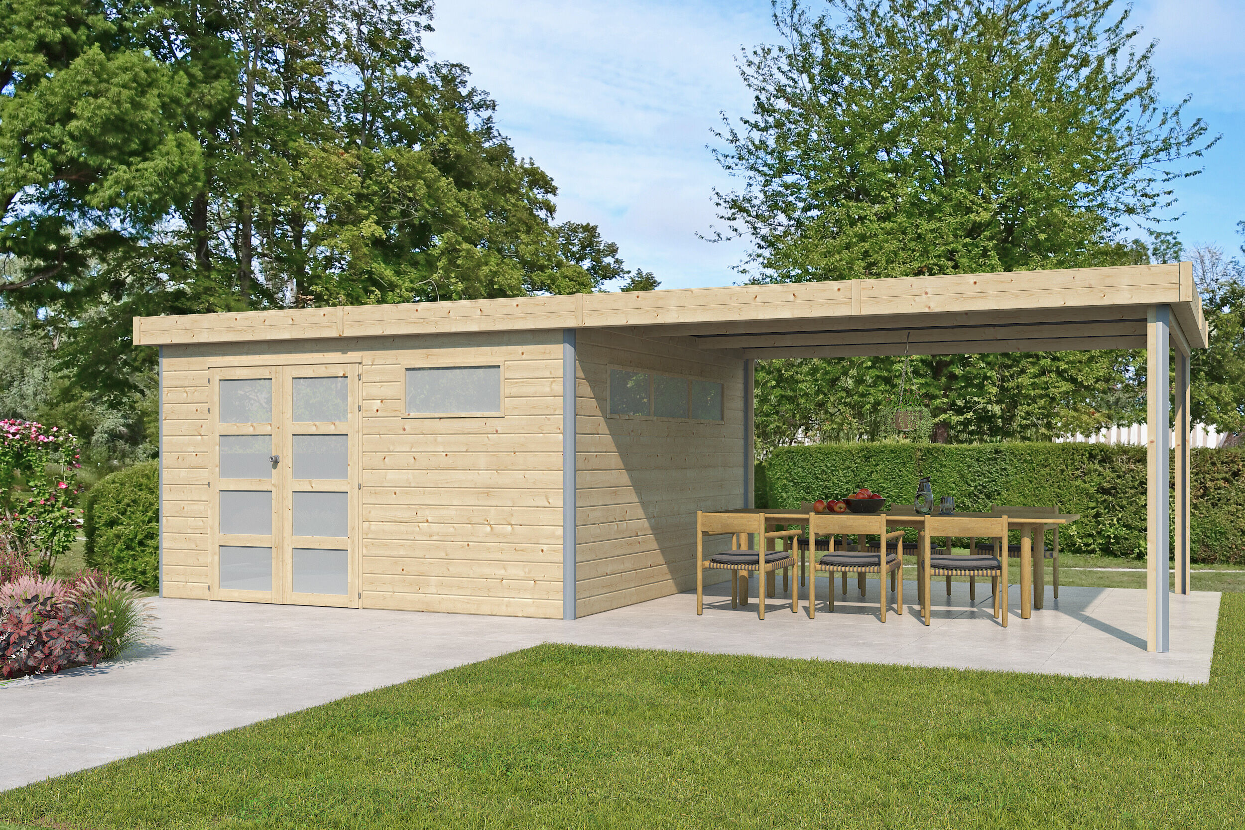 26% Rabatt ! Gartenhaus Alu-Line Modell Kasuko-L mit Anbau online kaufen