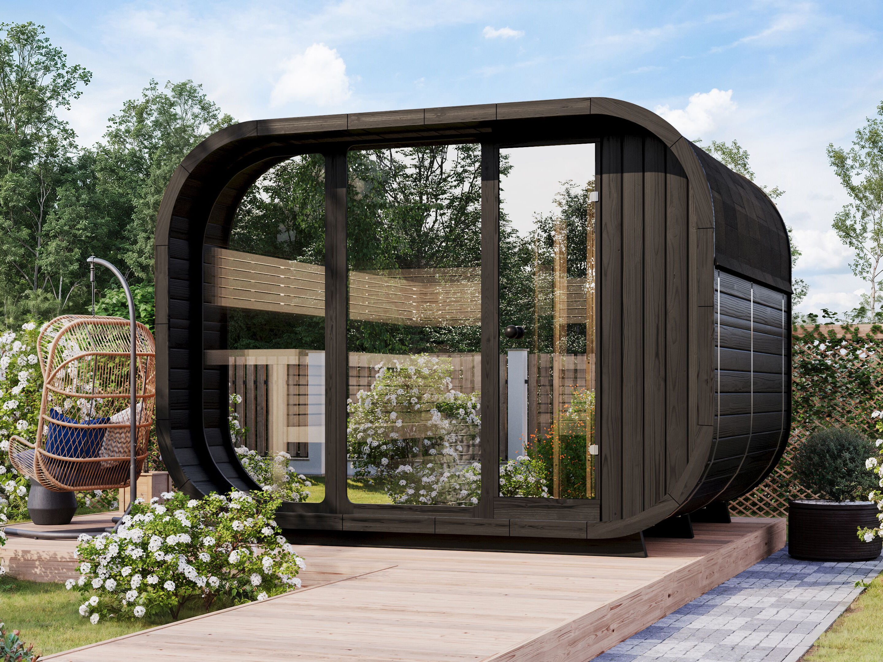 26% Rabatt ! Fjordholz Fass-Sauna Modell Luxe-3 Zweiraum Black online kaufen