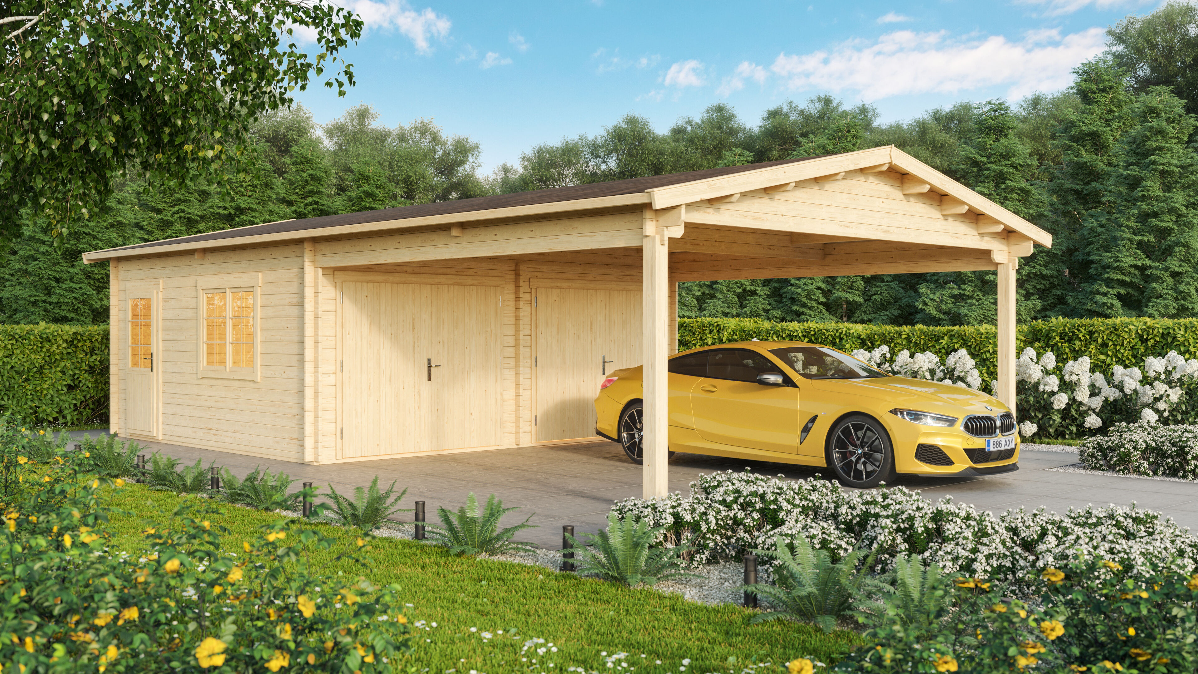 26% Rabatt ! Fjordholz Doppelgarage mit Carport Modell Erki 70 online kaufen