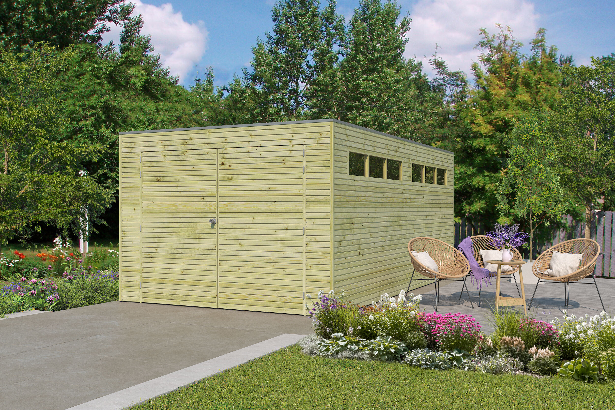 26% Rabatt ! Fjordholz Holzgarage Modell QB-Line 15,30 m² online kaufen