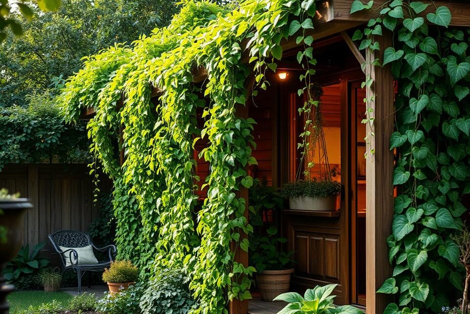 Kletterpflanzen am Gartenhaus aus Holz: Ohne Schäden anbringen Kletterpflanzen am Gartenhaus aus Holz: Ohne Schäden anbringen