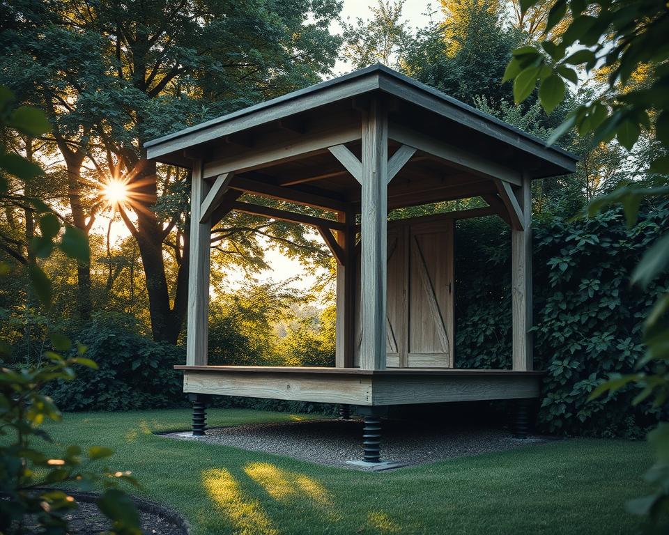 Schraubfundamente für Gartenhäuser Installation