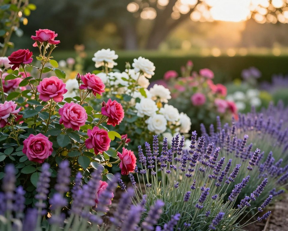 Rosen und Lavendel Gartenkomposition
