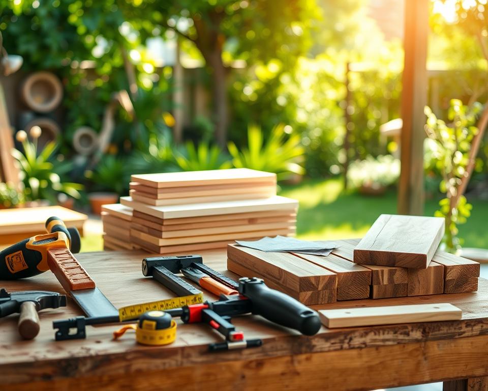 Werkzeuge für Gartenbank Bau
