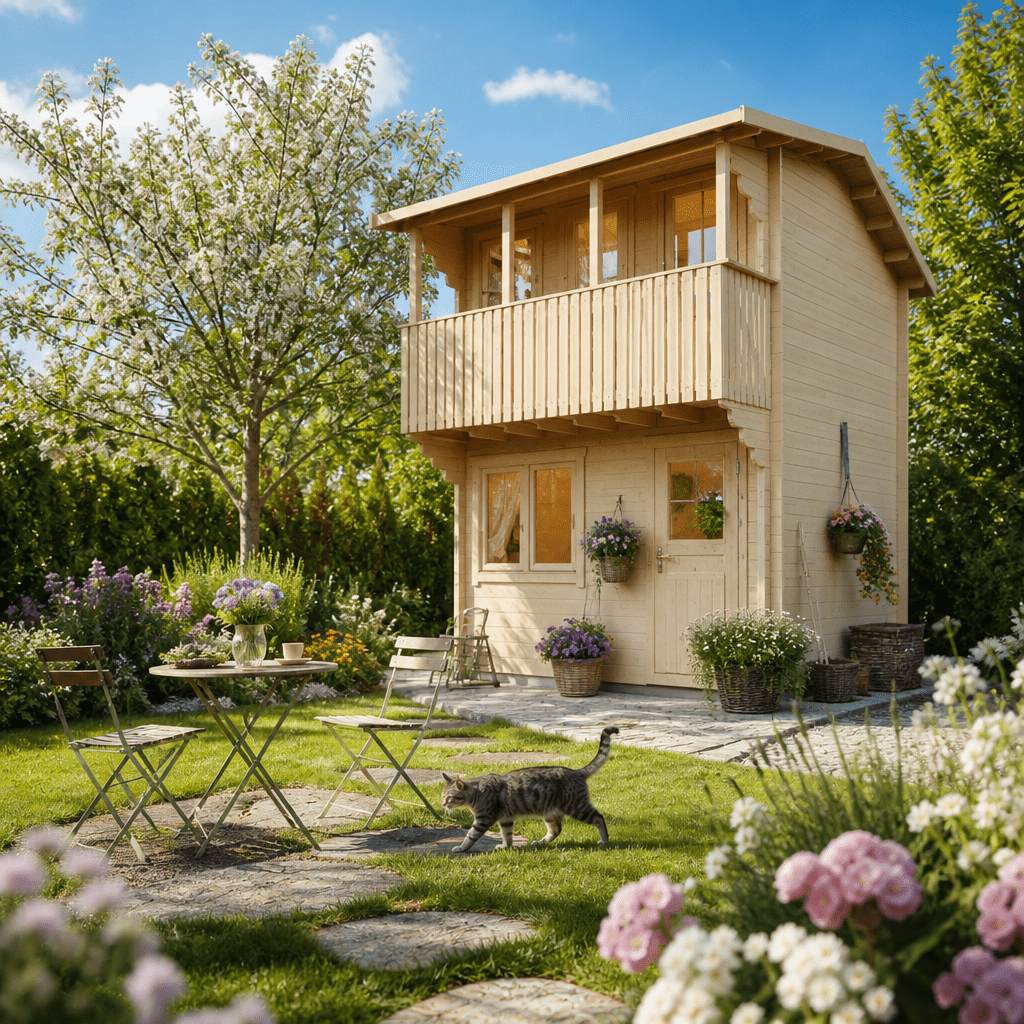 26% Rabatt ✓ 6 × 4 m | 2-stöckiges Satteldach Gartenhütte | Massivholz