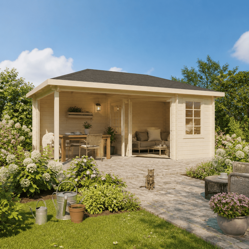 26% Rabatt ✓ 5 × 3 m | 5-Eck Gartenhütte Helsingborg 40 | Terrasse | Anbau | Massivholz