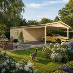 26% Rabatt ✓ Doppelgarage aus Holz mit Carport Unkategorisiert online kaufen