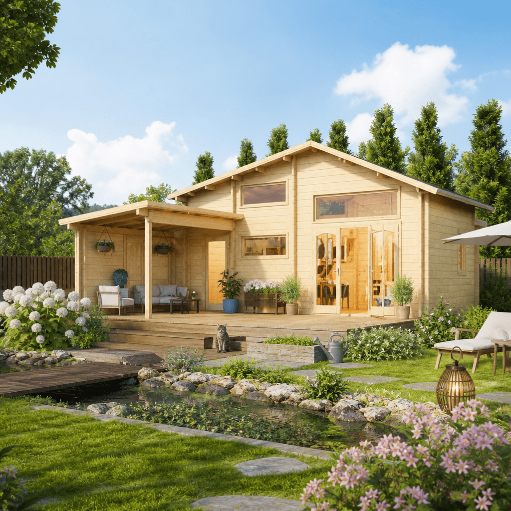 26% Rabatt ✓ 8 × 6 m | Gartenhütte Ferien- und Freizeit Haus Montrea | Massivholz