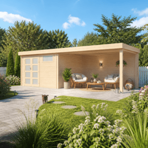 26% Rabatt ✓ 8 × 4 m | Flachdach Gartenhütte Nelo 44 A + 400 cm Anb | Pultdach | Anbau | modern Unkategorisiert online kaufen