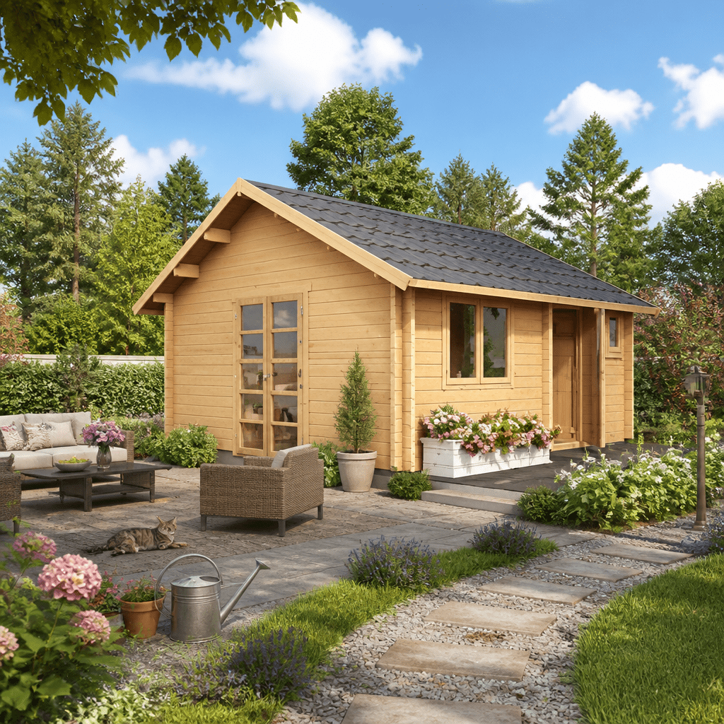 26% Rabatt ✓ 6 × 4 m | Freizeithaus Melanie 70 | Massivholz