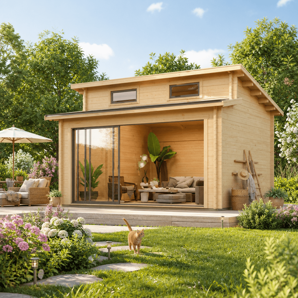 26% Rabatt ✓ 12 × 8 m | Gartenhütte Avantgarde 44-B Alu | Schiebetür | Massivholz