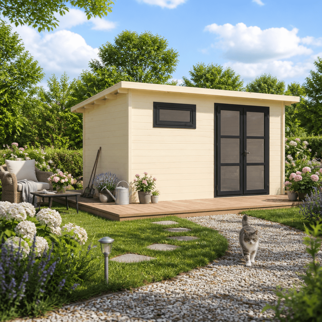 25% Rabatt ✓ 4 × 3 m | Gartenhütte Alu Line 28-D | Pultdach | modern