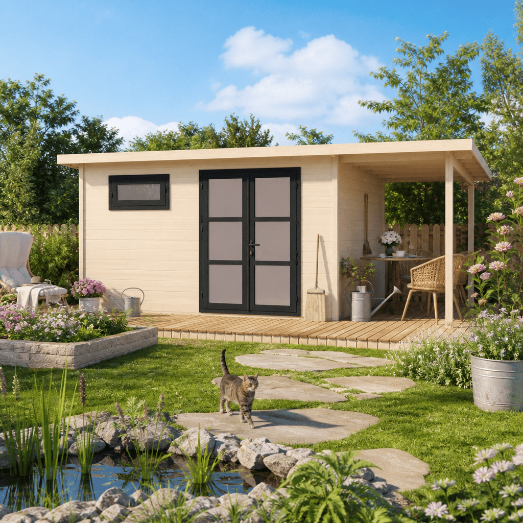 26% Rabatt ✓ 4 × 3 m | Gartenhütte Alu Line 28-E | Pultdach | modern