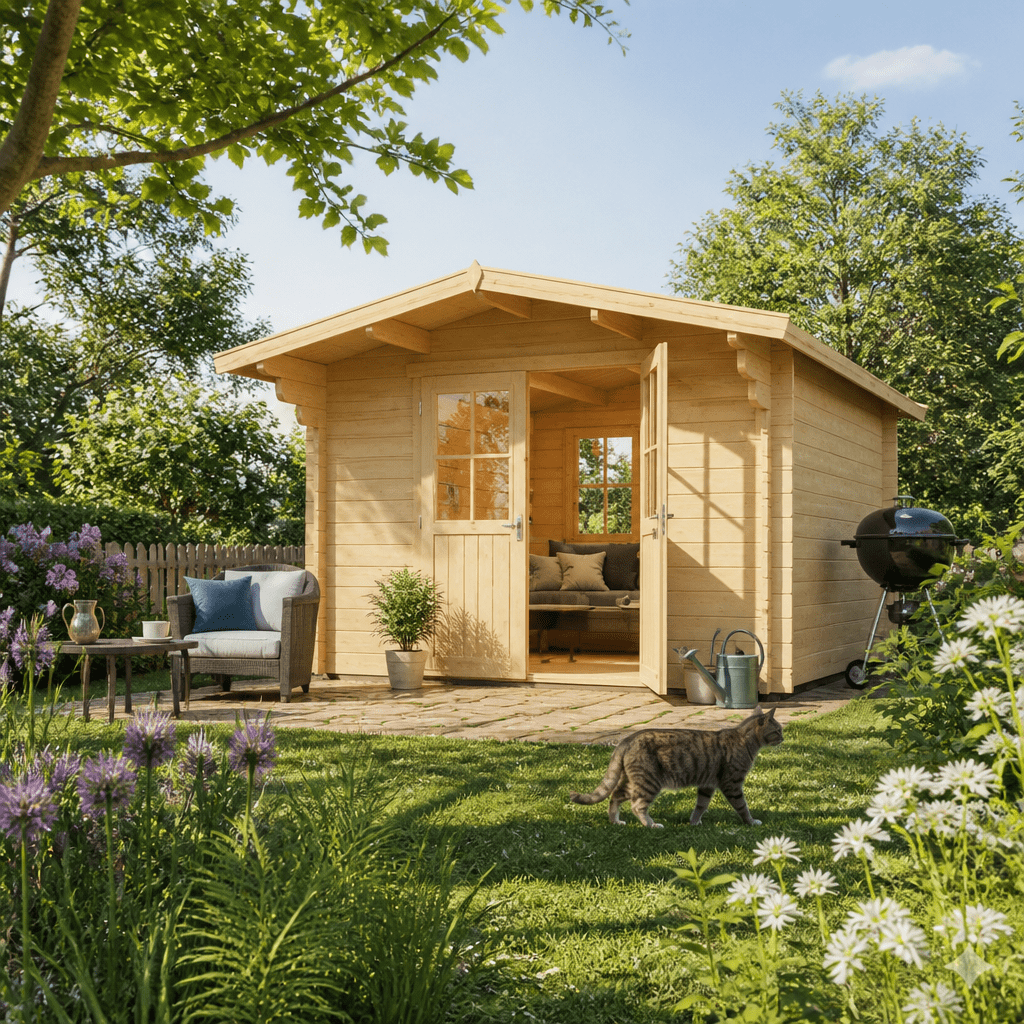 26% Rabatt ✓ 4 × 4 m | Gartenhütte Berlin 70 A Classic | Satteldach | Massivholz