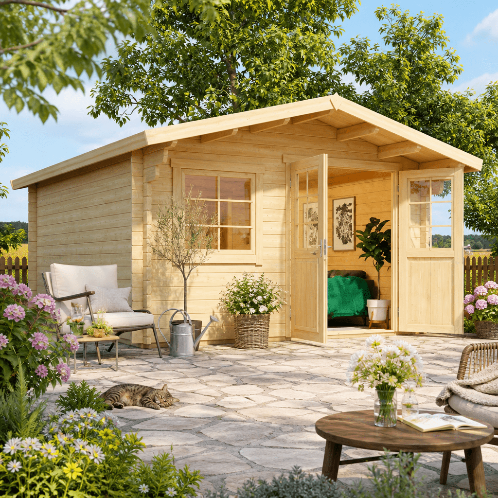26% Rabatt ✓ 6 × 4 m | Gartenhütte Berlin 70 C Classic | Satteldach | Massivholz