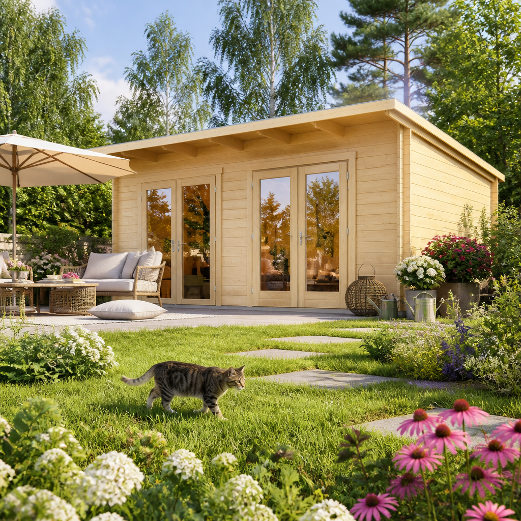 26% Rabatt ✓ 5 × 5 m | Gartenhütte Berlin 70 D Modern mit | Pultdach | Massivholz