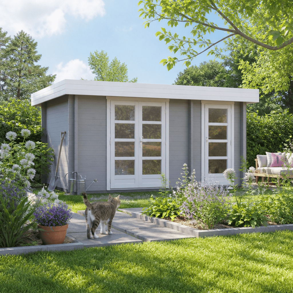 26% Rabatt ✓ 5 × 3 m | Gartenhütte Brita 44 | Flachdach | Massivholz