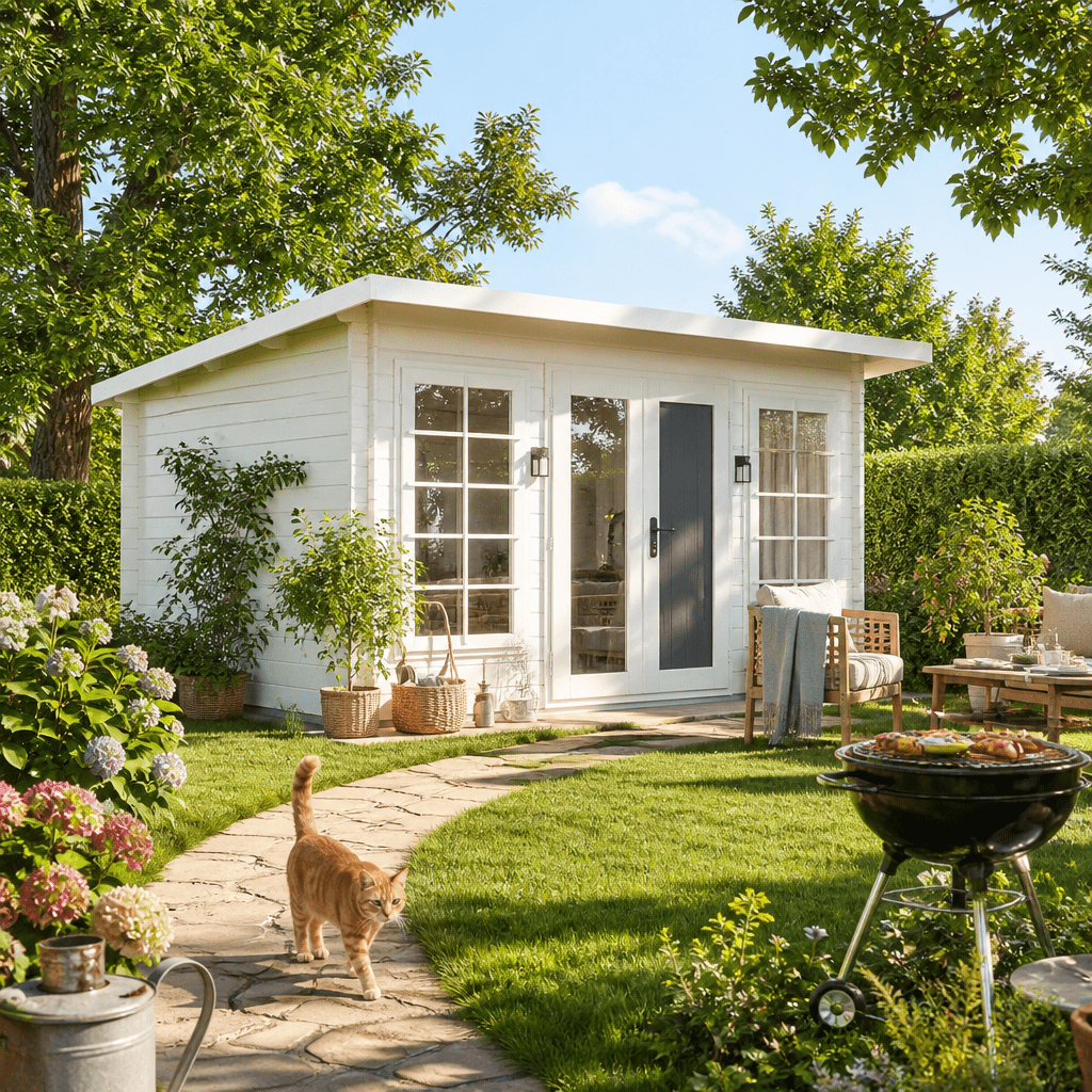 26% Rabatt ✓ 4 × 4 m | Gartenhütte Cleo 40 | Pultdach | modern | Massivholz
