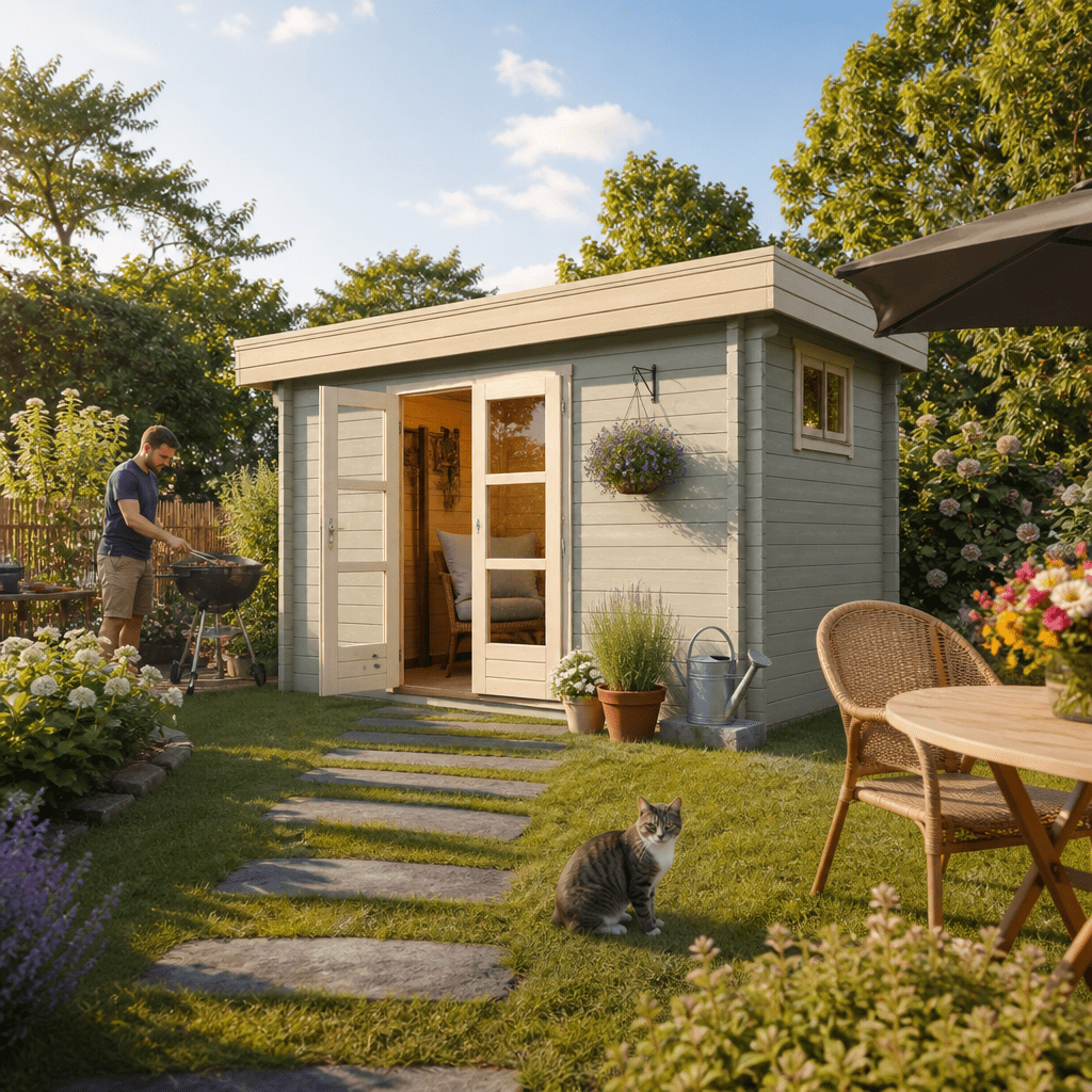 26% Rabatt ✓ 4 × 3 m | Gartenhütte Cortina 44 | Flachdach | modern | Massivholz