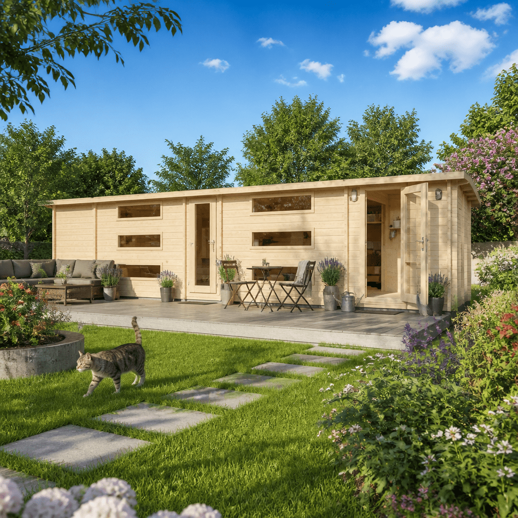 26% Rabatt ✓ 8 × 4 m | Gartenhütte Dundee 70 A | Satteldach | Massivholz