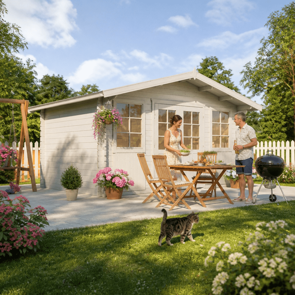 26% Rabatt ✓ 6 × 4 m | Gartenhütte Elisabeth 28 | Satteldach | modern | klassisch | Massivholz