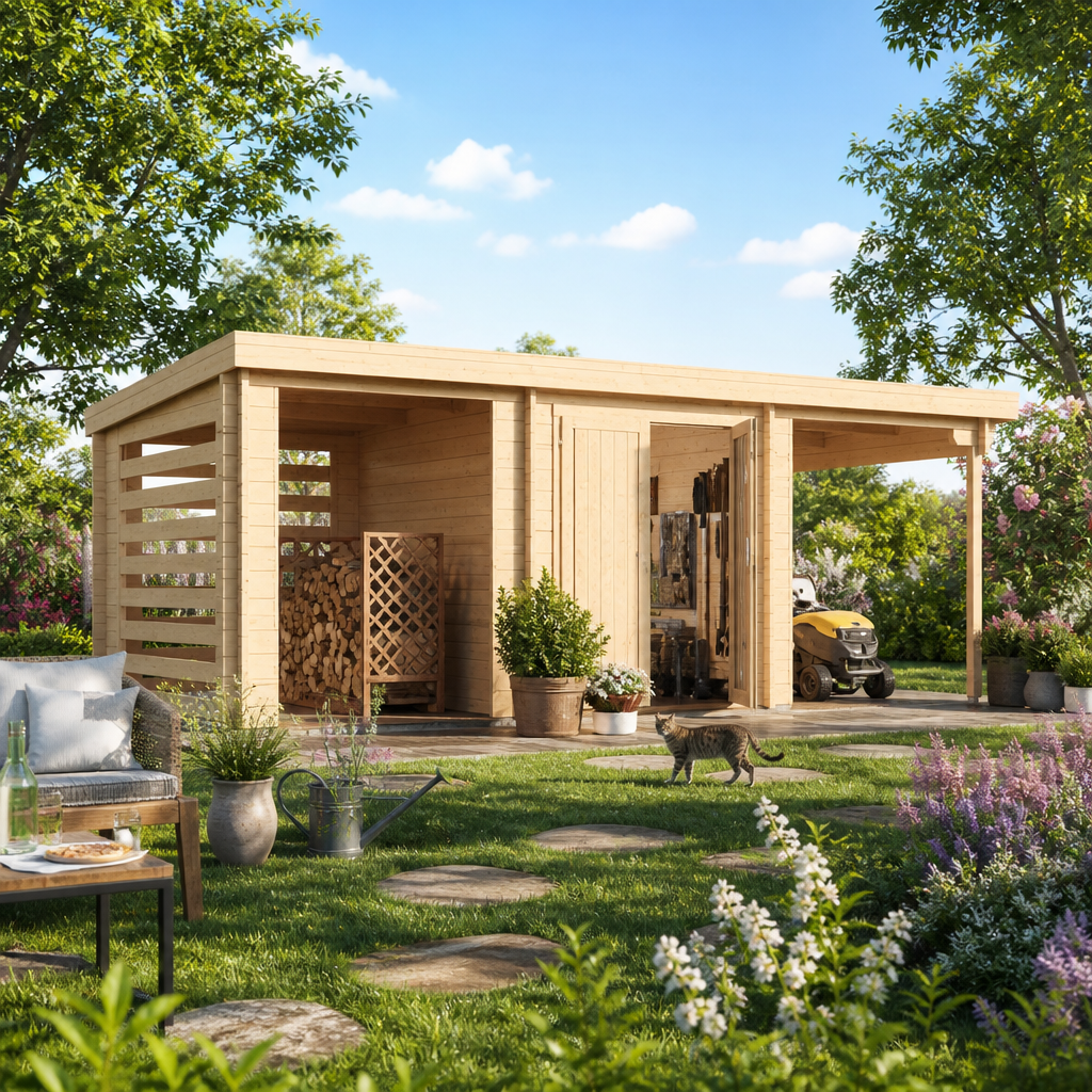 27% Rabatt ✓ 6 × 3 m | Gartenhütte Gardenstore 28 D, Natu | Massivholz
