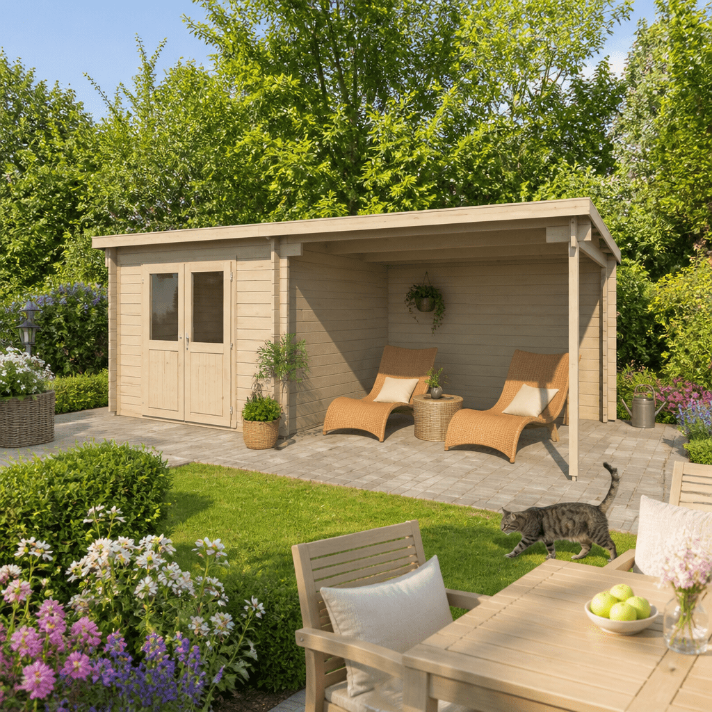 26% Rabatt ✓ 6 × 3 m | Gartenhütte Gent 28 A | Pultdach | modern | Massivholz