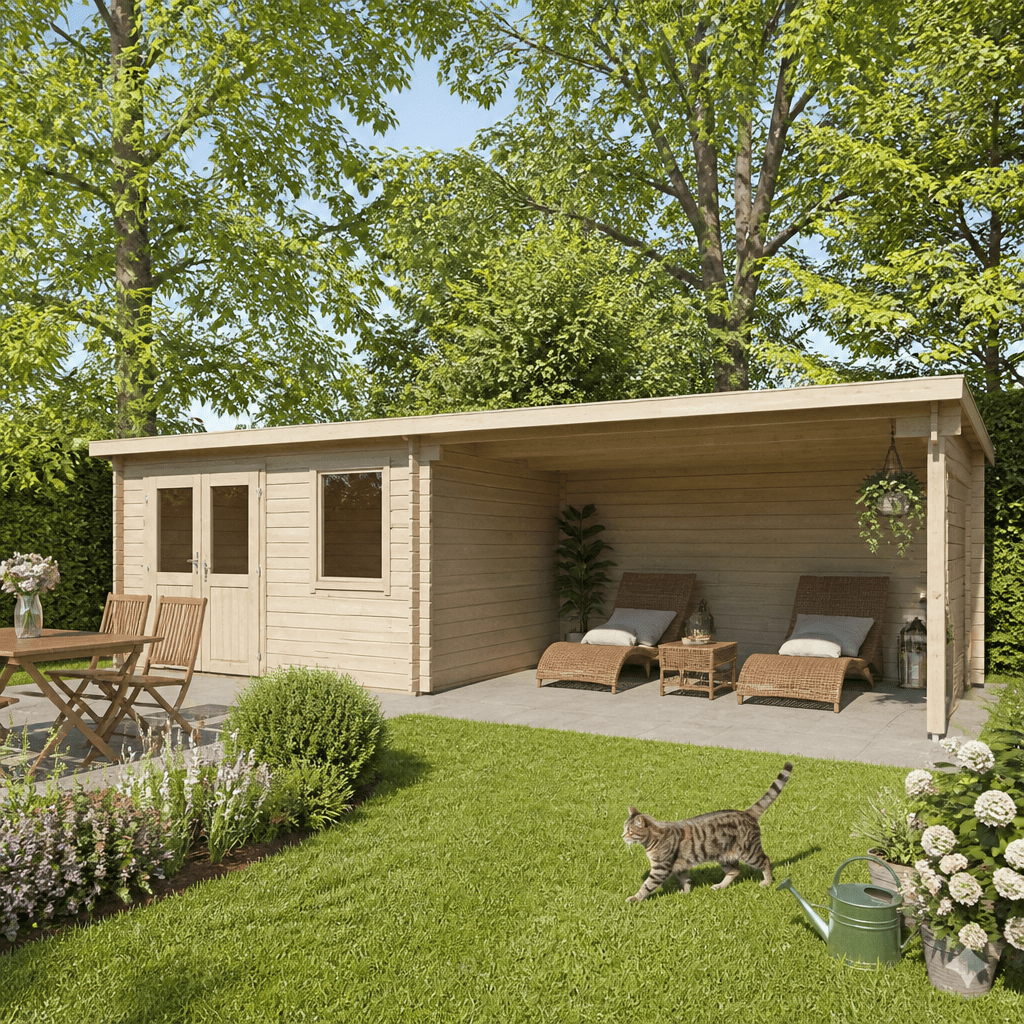 26% Rabatt ✓ 7 × 4 m | Gartenhütte Gent 28 C | Pultdach | modern | Massivholz