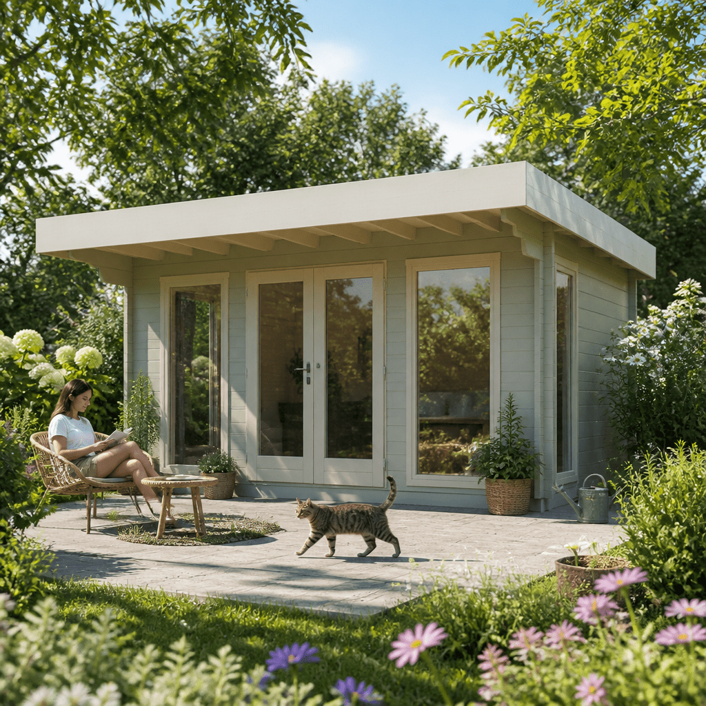 26% Rabatt ✓ 5 × 4 m | Gartenhütte Greta 44 A | Flachdach | modern | Massivholz