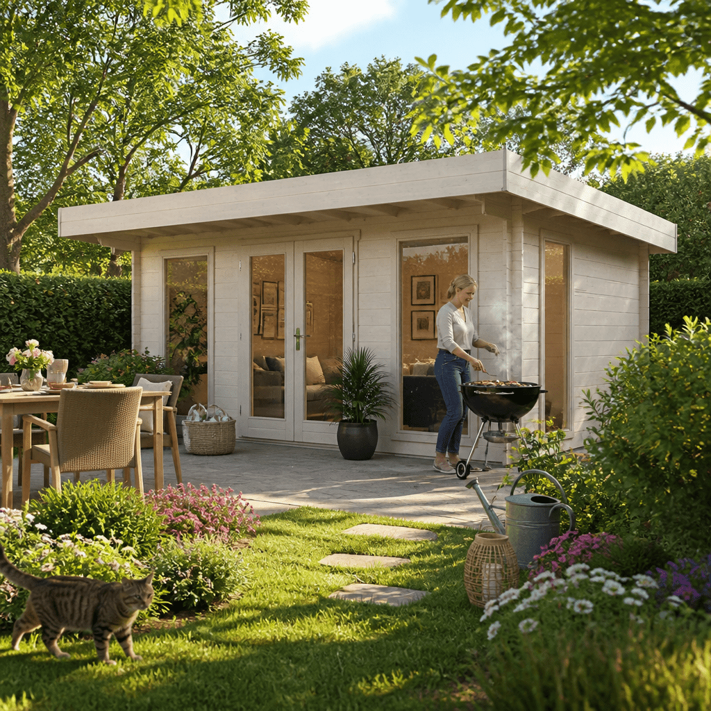 26% Rabatt ✓ 5 × 3 m | Gartenhütte Greta 44 B | Flachdach | modern | Massivholz