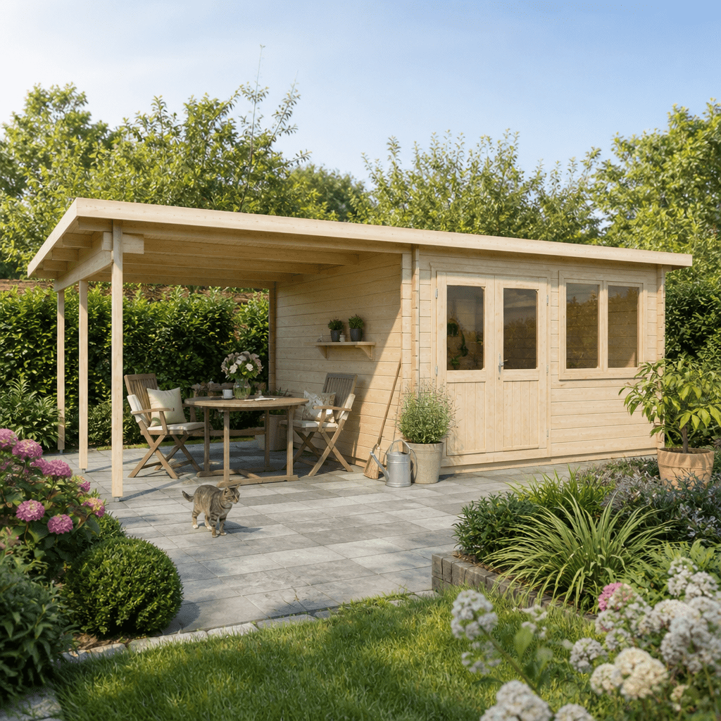 26% Rabatt ✓ 7 × 4 m | Gartenhütte Inga 28 | Pultdach | modern | Massivholz