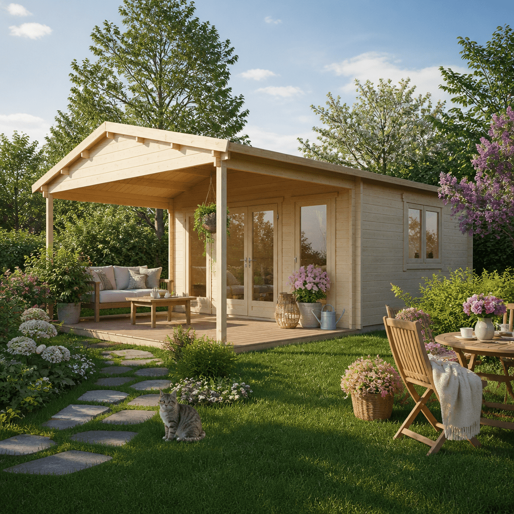 26% Rabatt ✓ 7 × 5 m | Gartenhütte Julia 70 D | Vordach | Satteldach | klassisch | Massivholz