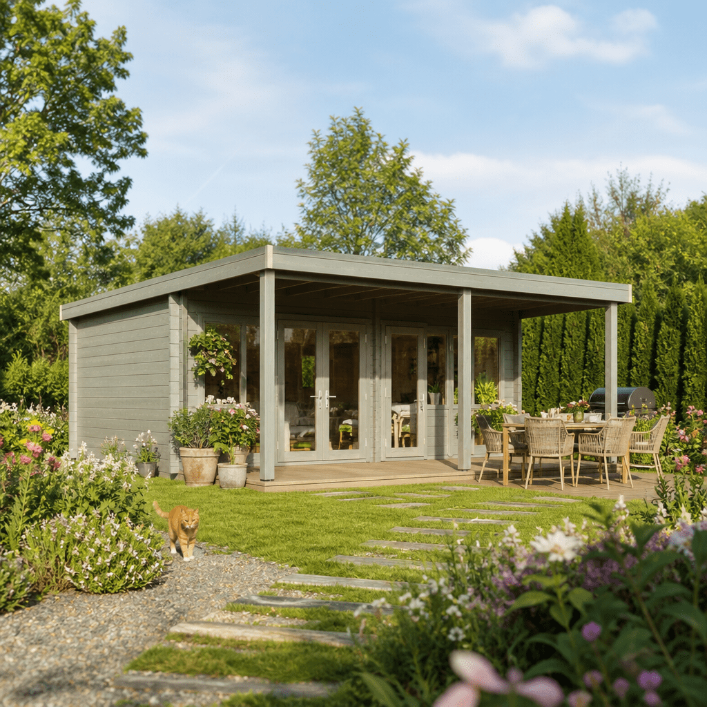 26% Rabatt ! Fjordholz Gartenhütte Modell Kevin 70 mit Vordach 7x4m