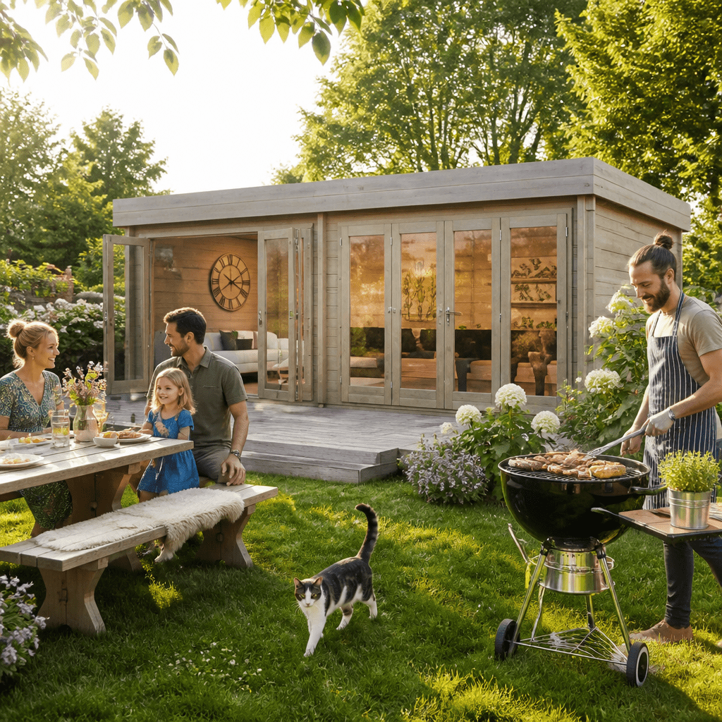 26% Rabatt ✓ 4 × 4 m | Gartenhütte Kevin 70 | Flachdach | modern | Massivholz