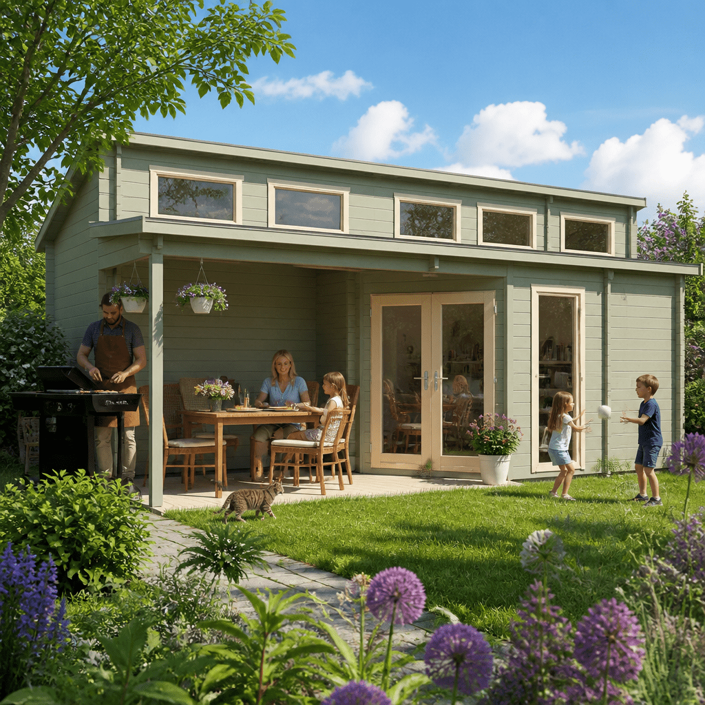 26% Rabatt ✓ 7 × 3 m | Gartenhütte Kono 44 D | Terrasse | klassisch | Massivholz