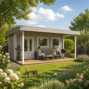 26% Rabatt ✓ 6 × 4 m | Gartenhütte Kurt 44 B mit Vordach | Flachdach | modern | Massivholz Unkategorisiert online kaufen